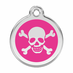 Hundemarke groß Totenkopf in leuchtendem Pink