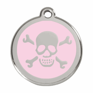 Hundemarke groß Totenkopf Rosa aus Emaille und Edelstahl