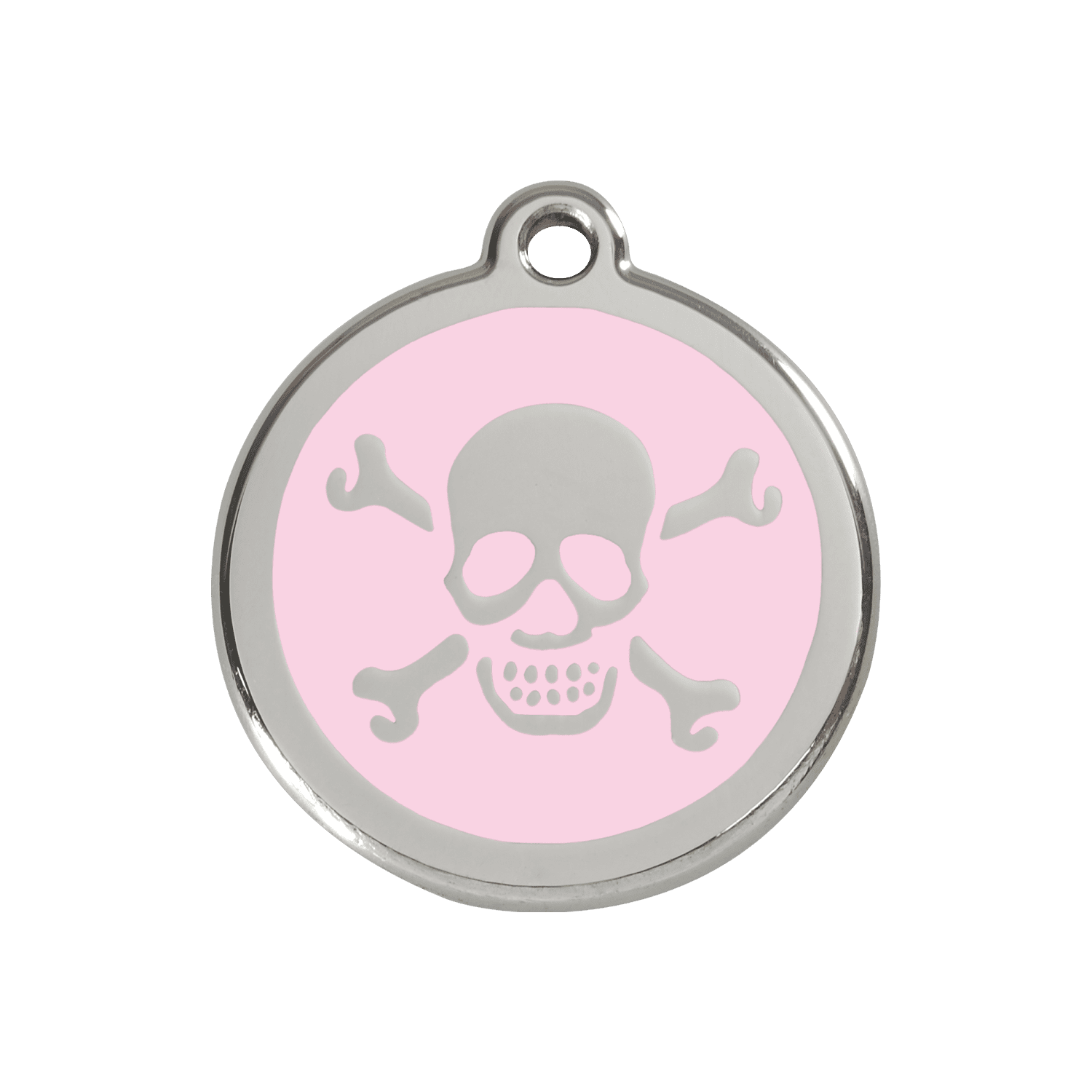 Vue avant - Médaille personnalisée pour chien/chat Red Dingo rose en émail et acier inoxydable - Tête de mort - Größe M