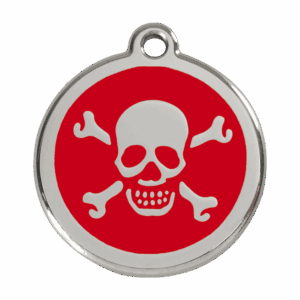 Hundemarke groß Totenkopf Rot aus Emaille und Edelstahl