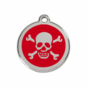 Hundemarke Totenkopf Rot Größe M aus Emaille und Edelstahl