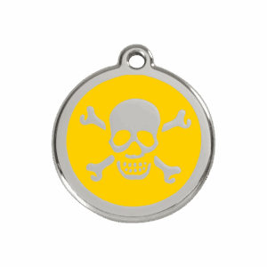 Hundemarke Totenkopf Gelb aus Emaille und Edelstahl Größe M