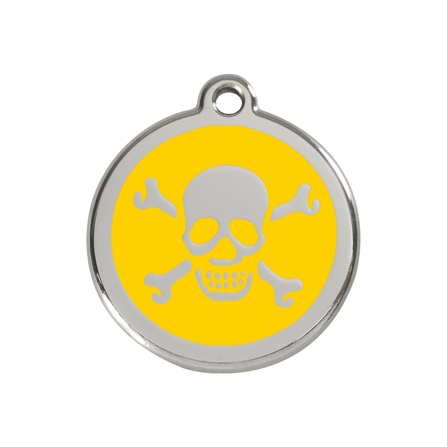 Vue avant - Médaille personnalisée pour chien/chat Red Dingo Émail/Acier Jaune 30mm - Tête de mort - Größe M