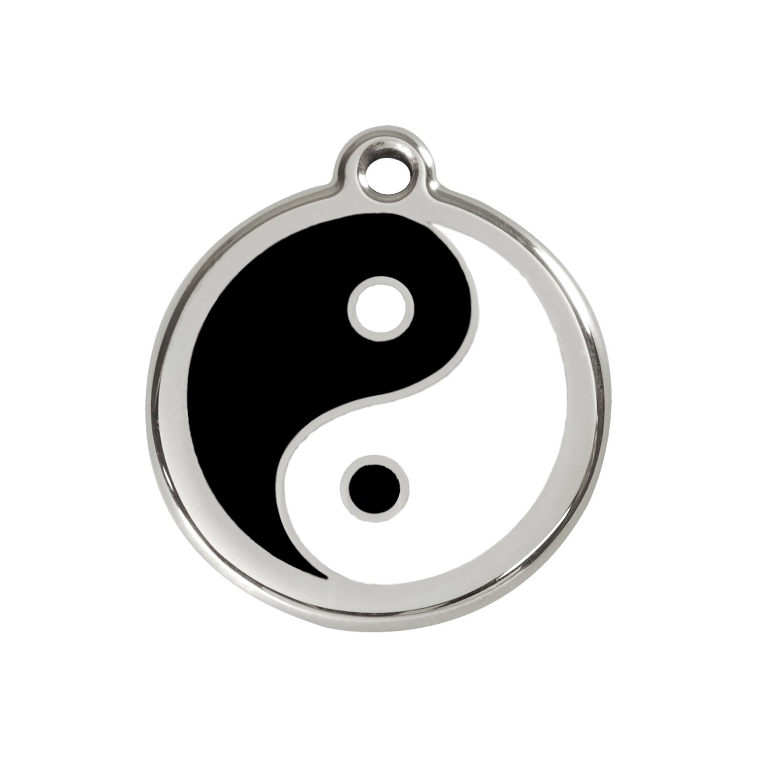 Vue avant - Médaille personnalisable pour chien ou chat Red Dingo Émail et acier inoxydable Ying et Yang Noir - Größe M