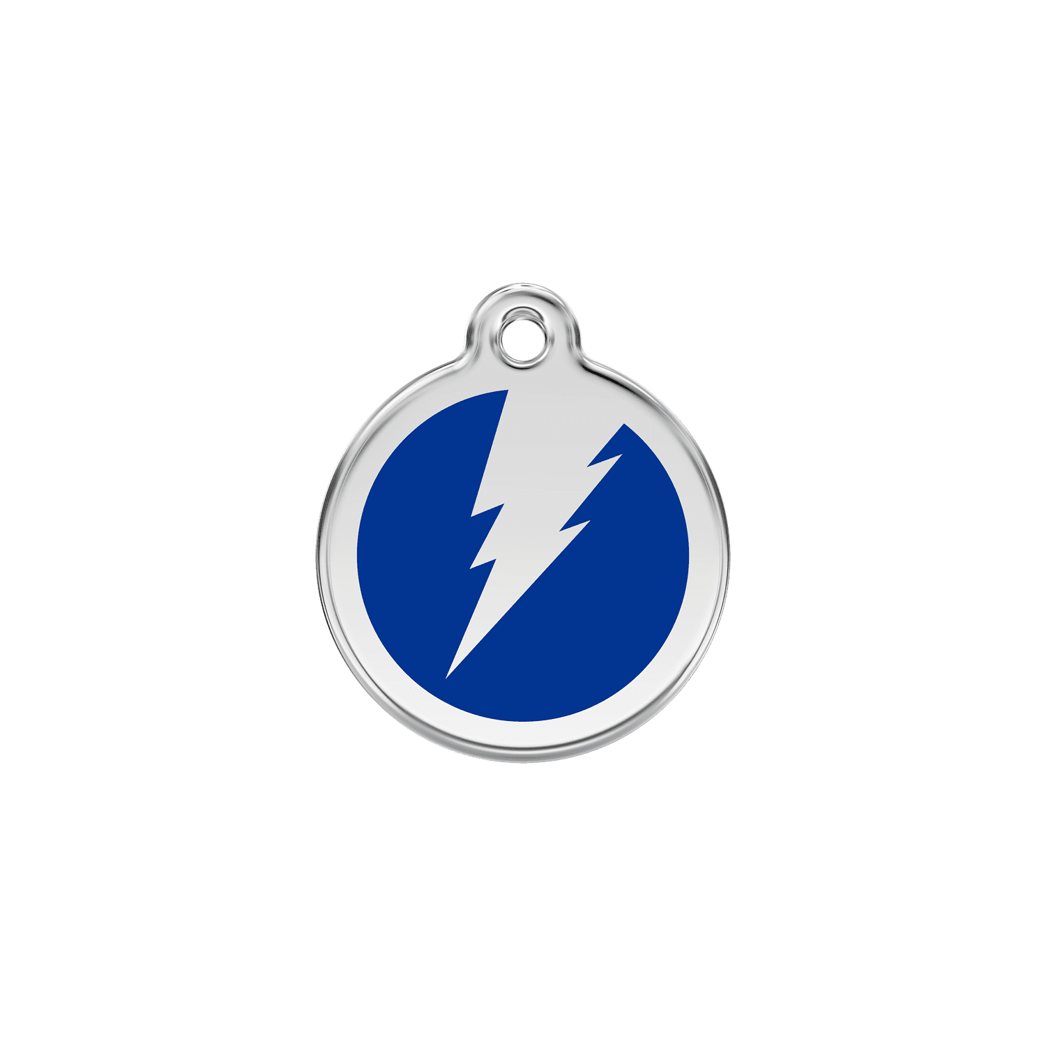 Vue avant - Médaille personnalisée pour chien/chat Red Dingo Émail et acier inoxydable - Motif éclair - Bleu foncé - Größe S