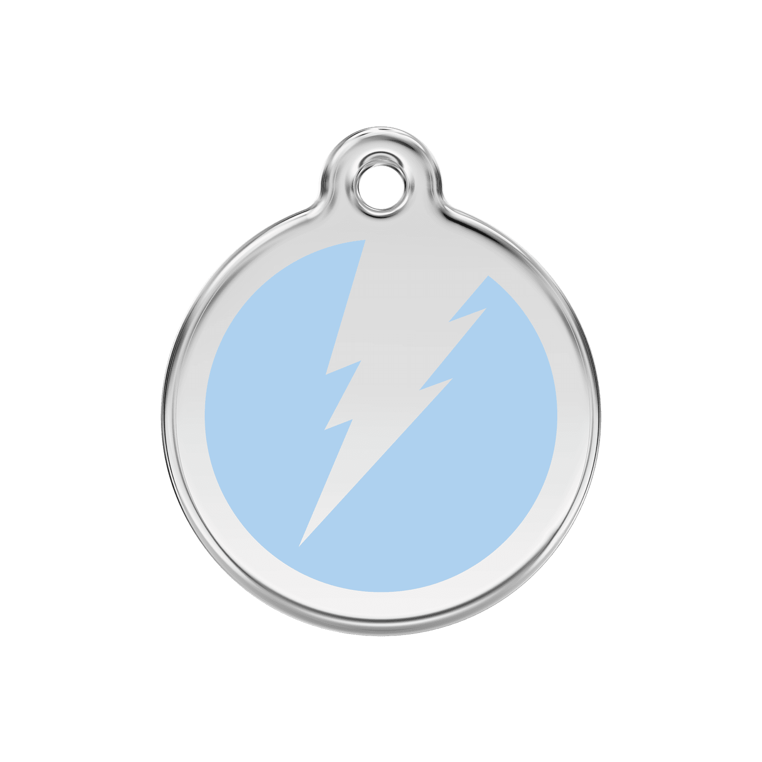 Vue avant - Médaille personnalisée pour chien Red Dingo Émail et acier inoxydable - Motif éclair - Bleu clair - Größe M