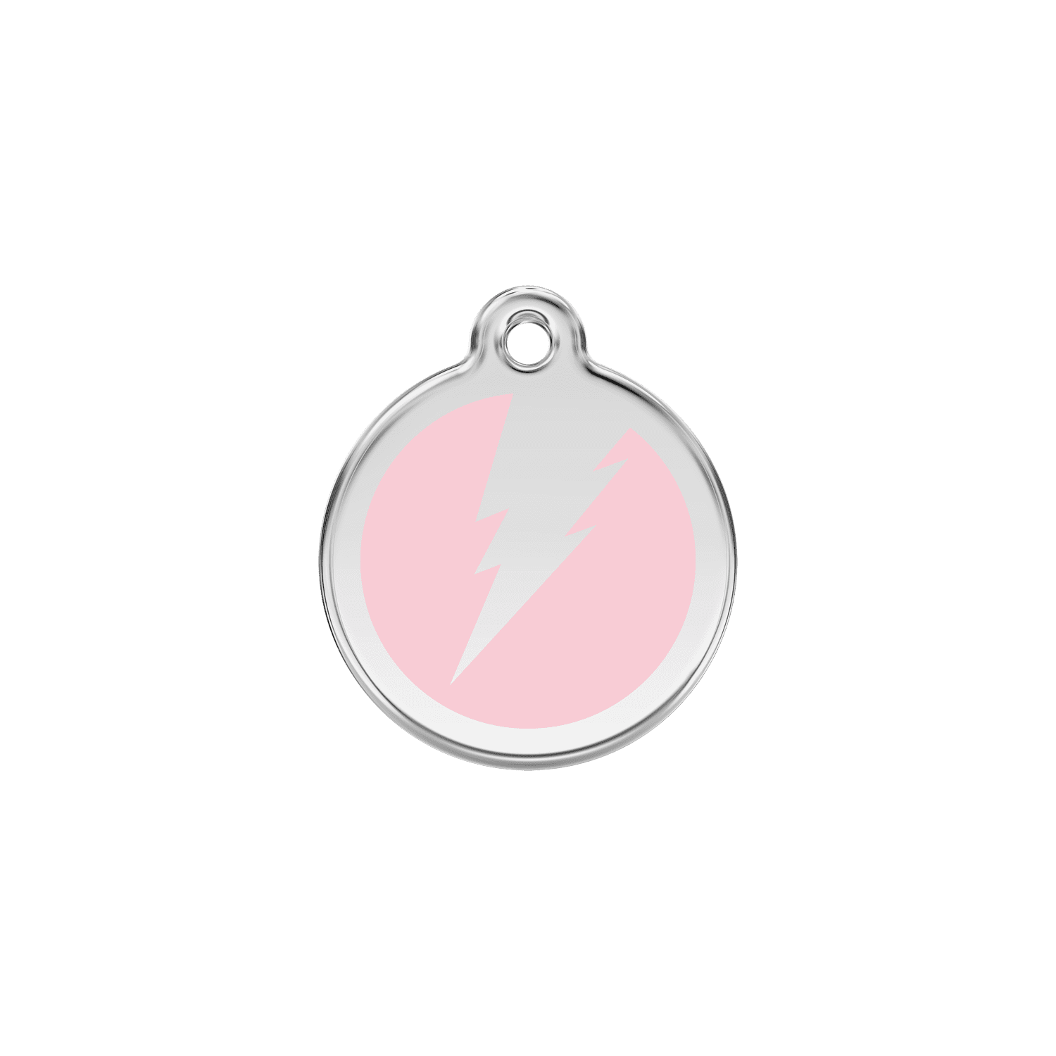 Vue avant - Médaille personnalisée pour chat en émail et acier inoxydable - Red Dingo - Motif éclair rose - Größe S - 01-ZF-PK-SM