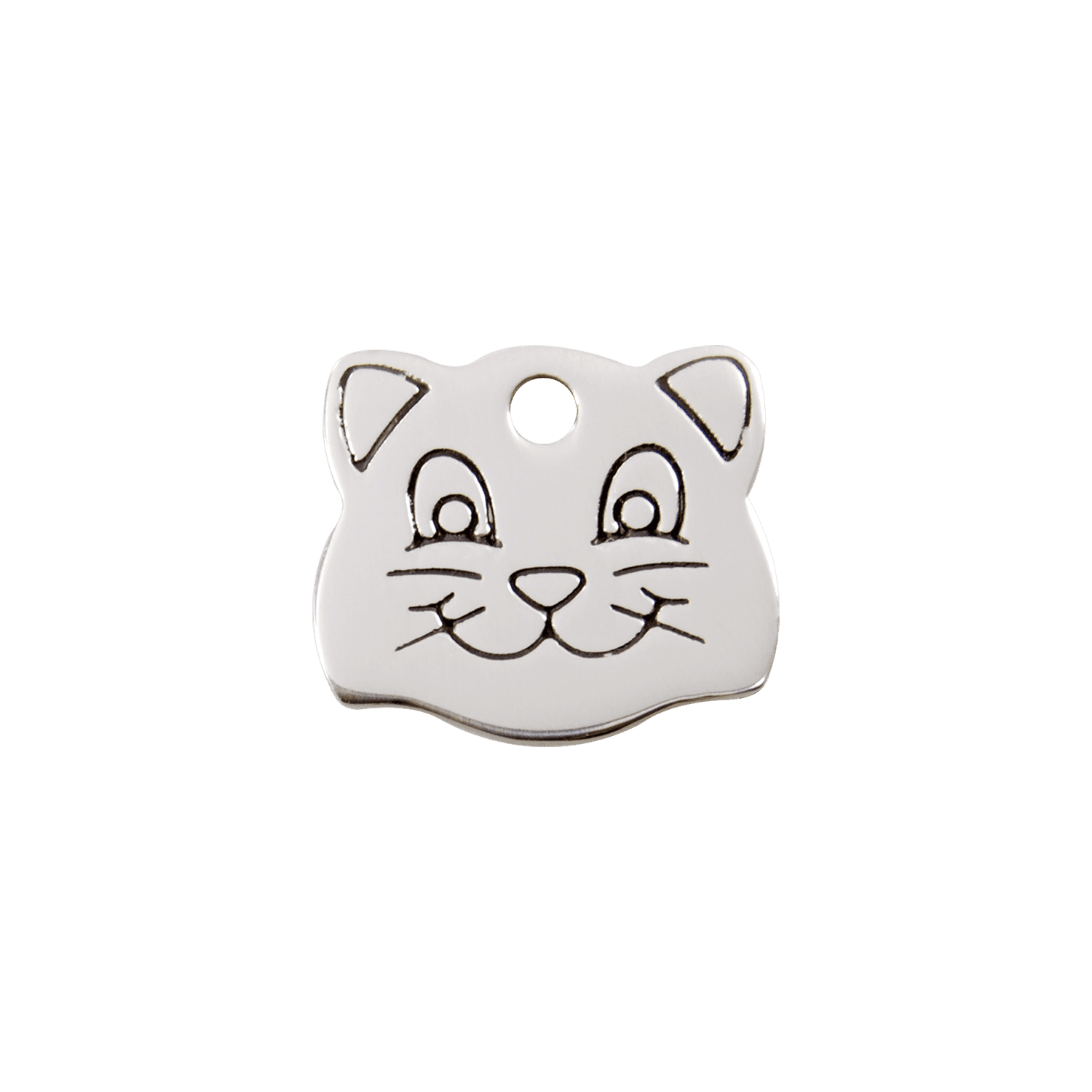 Vue avant - Médaille personnalisée pour chat Red Dingo - Plat en acier inoxydable - Tête de chat - Größe S