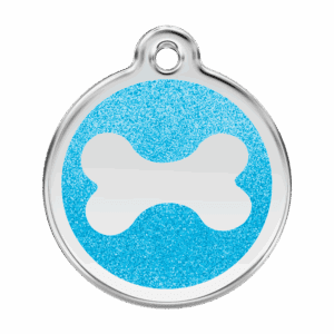 Hundemarke Glitzerknochen Aqua L aus Edelstahl und Emaille