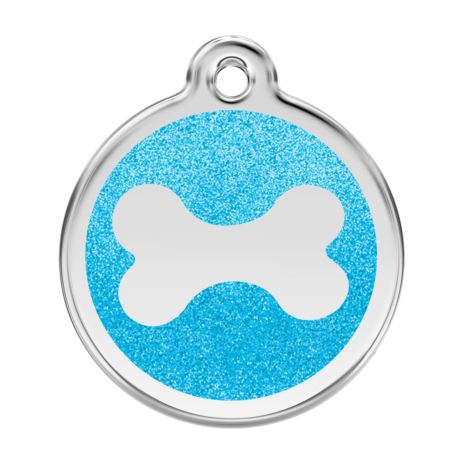 Vue avant - Médaille personnalisable pour chien Red Dingo Émail pailleté et acier inoxydable - Os scintillant - Aqua - Größe L