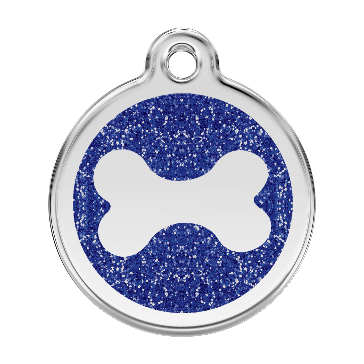Vue avant - Médaille personnalisée pour chien Red Dingo Émail pailleté Os scintillant Bleu foncé - Größe L