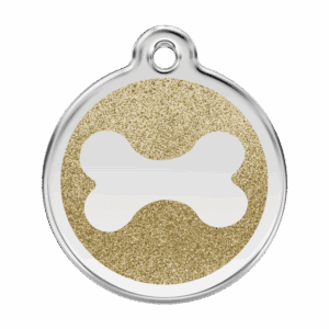 Hundemarke Glitzerknochen Gold L aus Edelstahl und Emaille