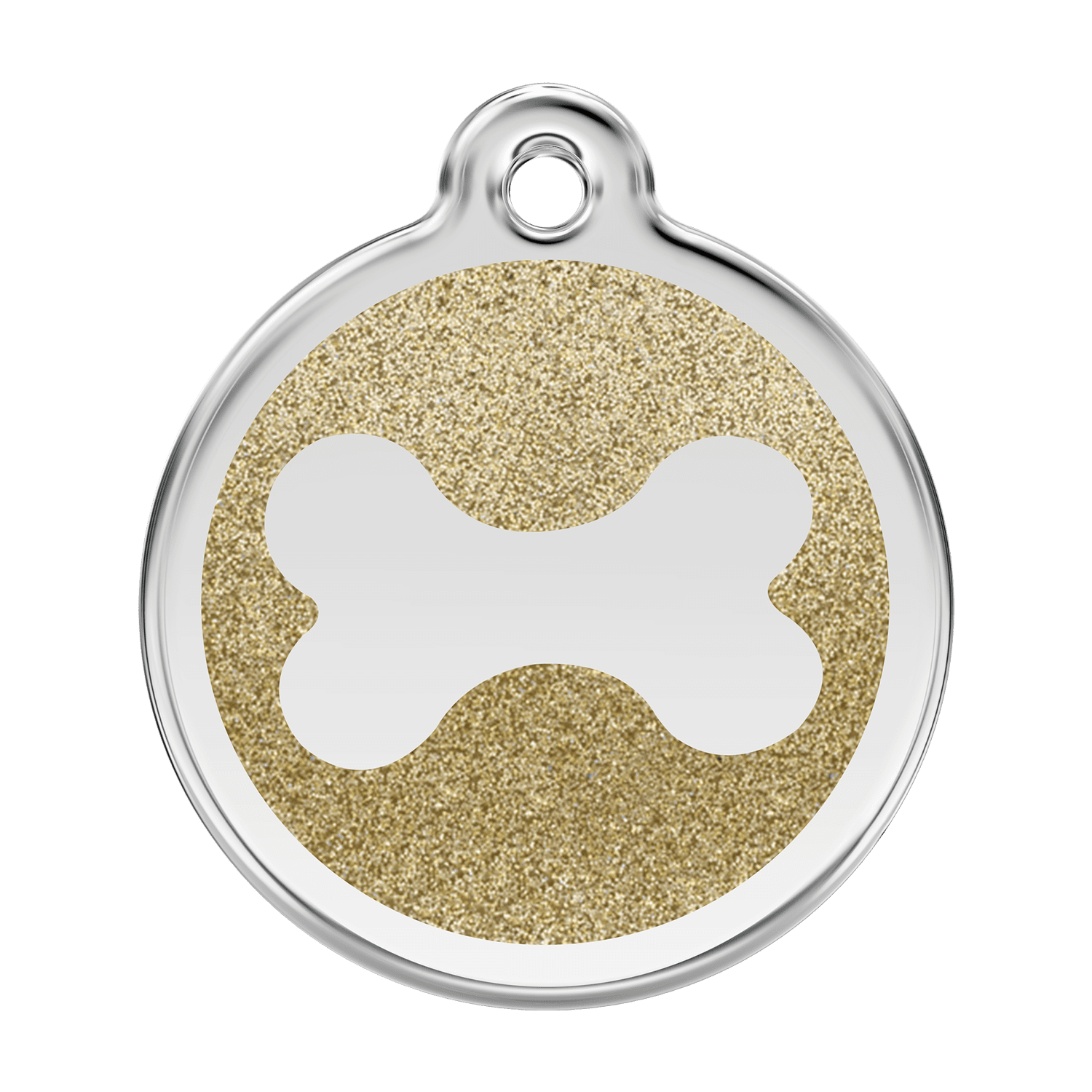 Vue avant - Médaille personnalisable pour chien Red Dingo Émail pailleté Or - Os scintillant - Größe L