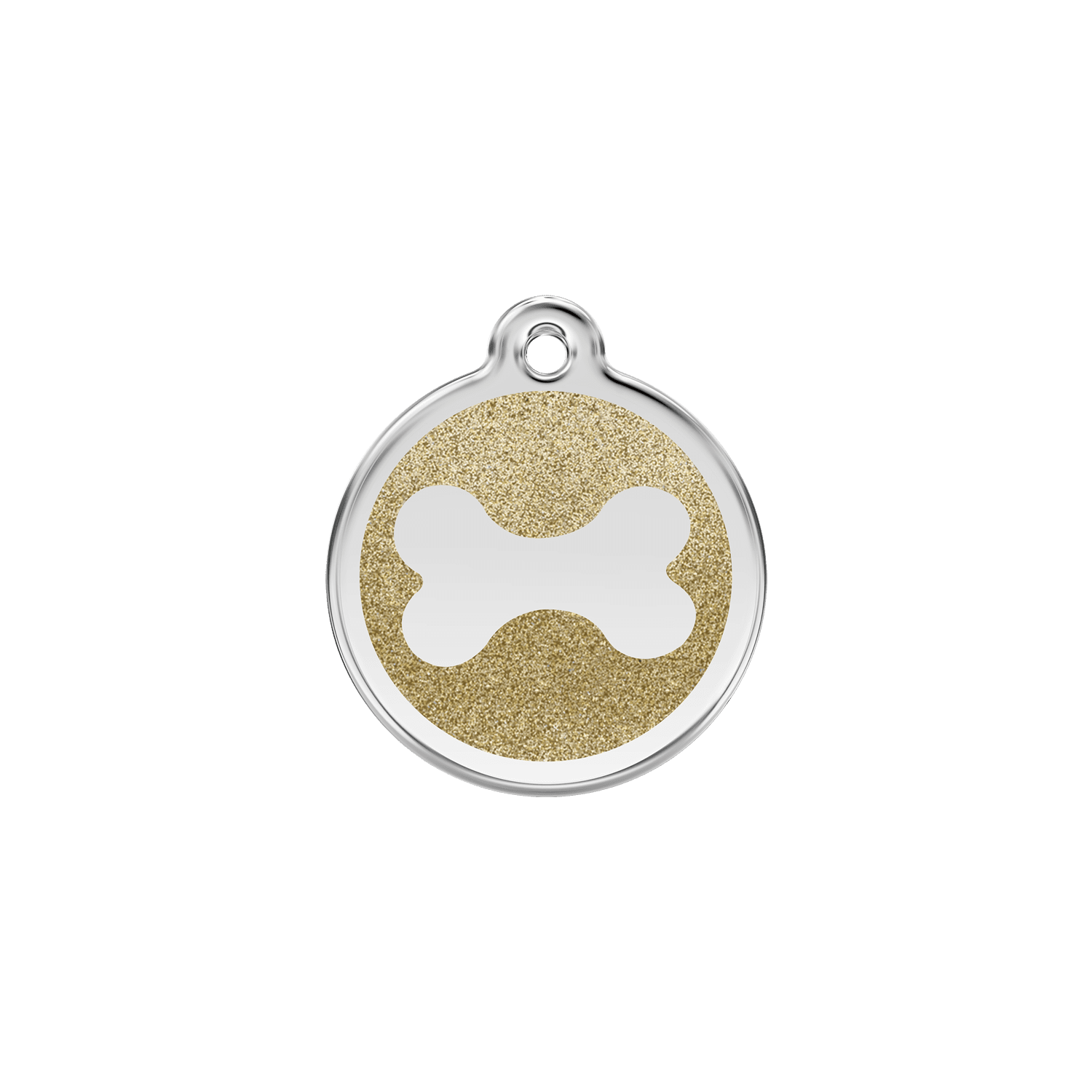 Vue avant - Médaille personnalisée pour chien/chat Red Dingo Émail pailleté Or - Os scintillant - Größe S