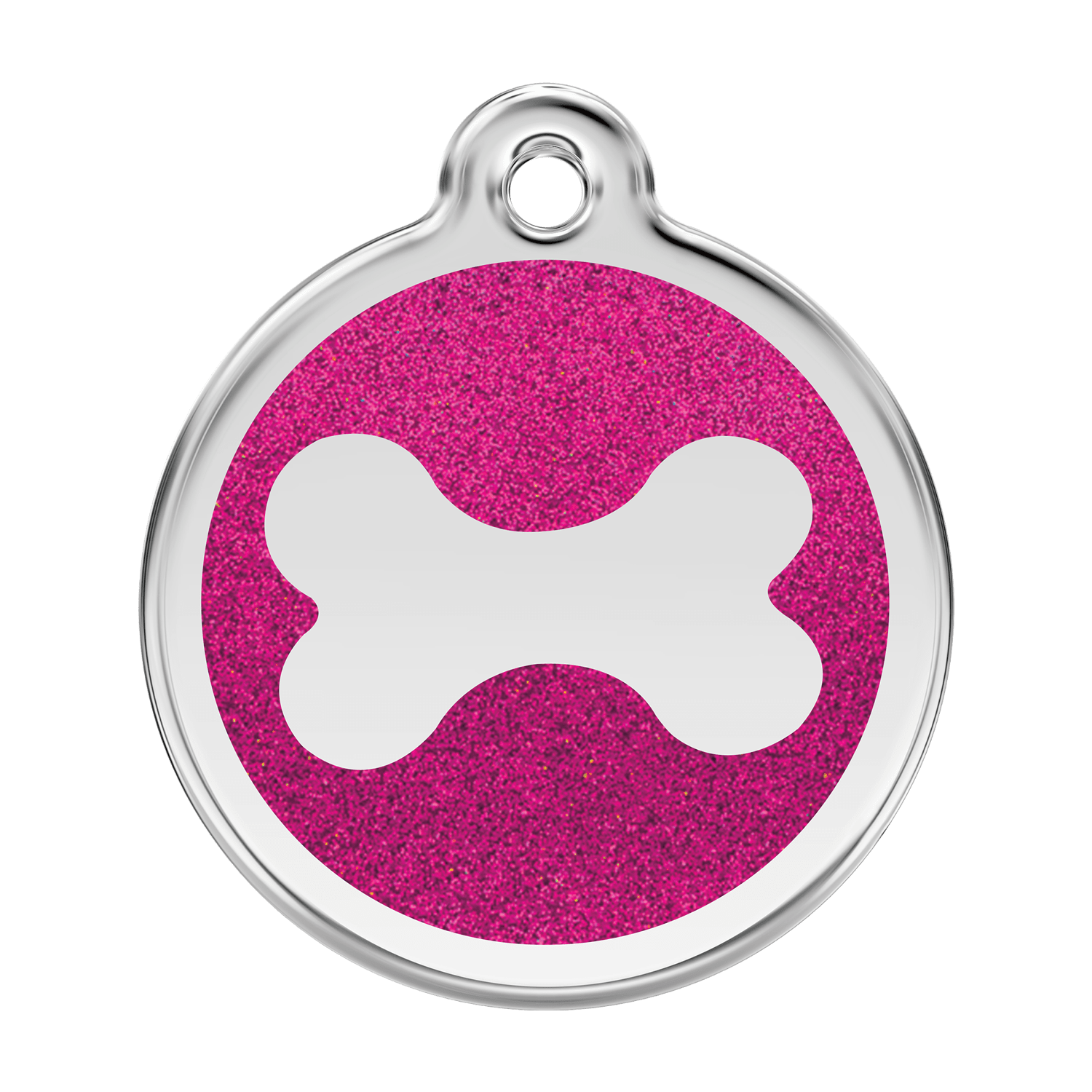 Vue avant - Médaille personnalisée pour chien Red Dingo - Émail pailleté rose vif - Os scintillant - Größe L