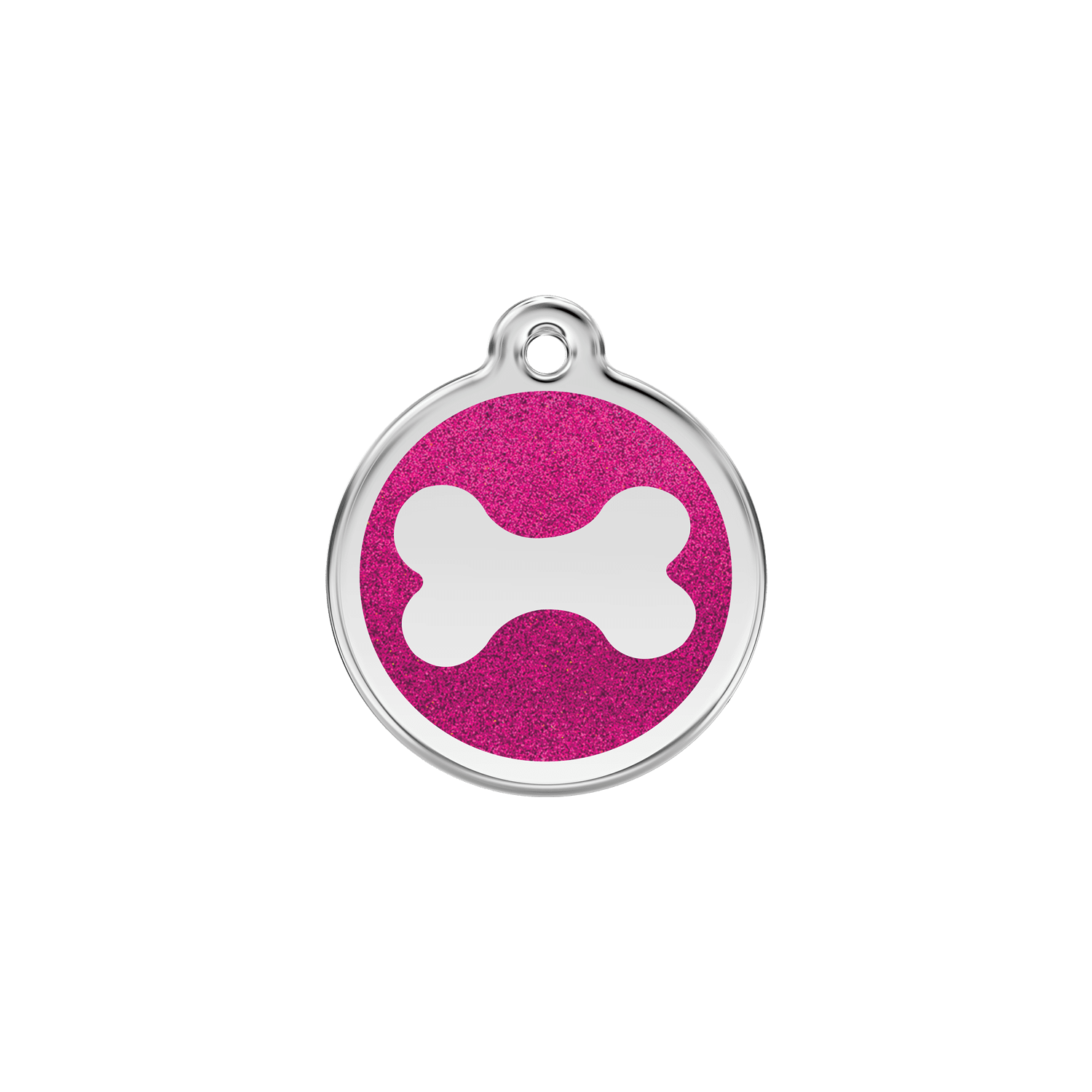 Vue avant - "Médaille personnalisée pour chat ou chien - Red Dingo Émail pailleté rose vif - Os scintillant - Größe S"