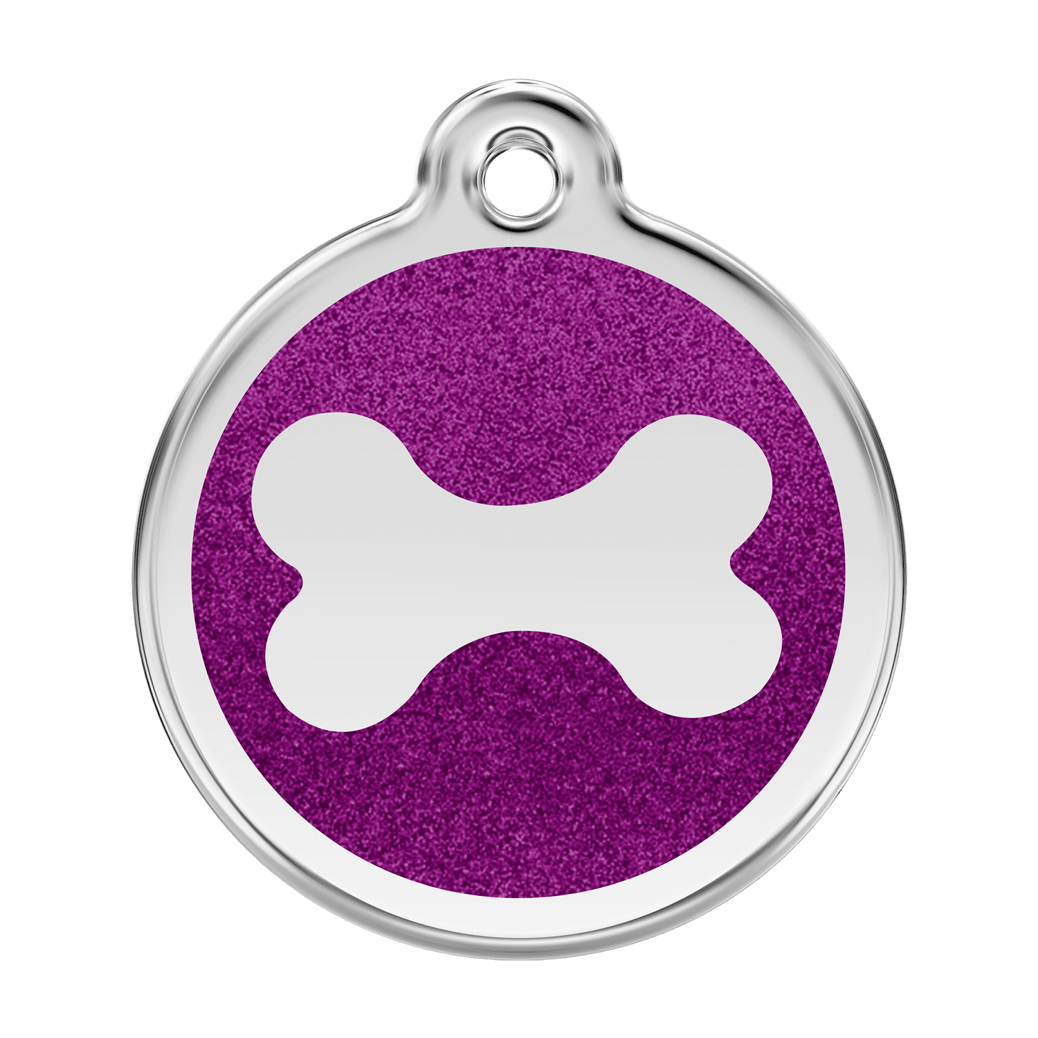 Vue avant - Médaille personnalisée pour chien - Red Dingo Émail pailleté violet - Os scintillant - Größe L