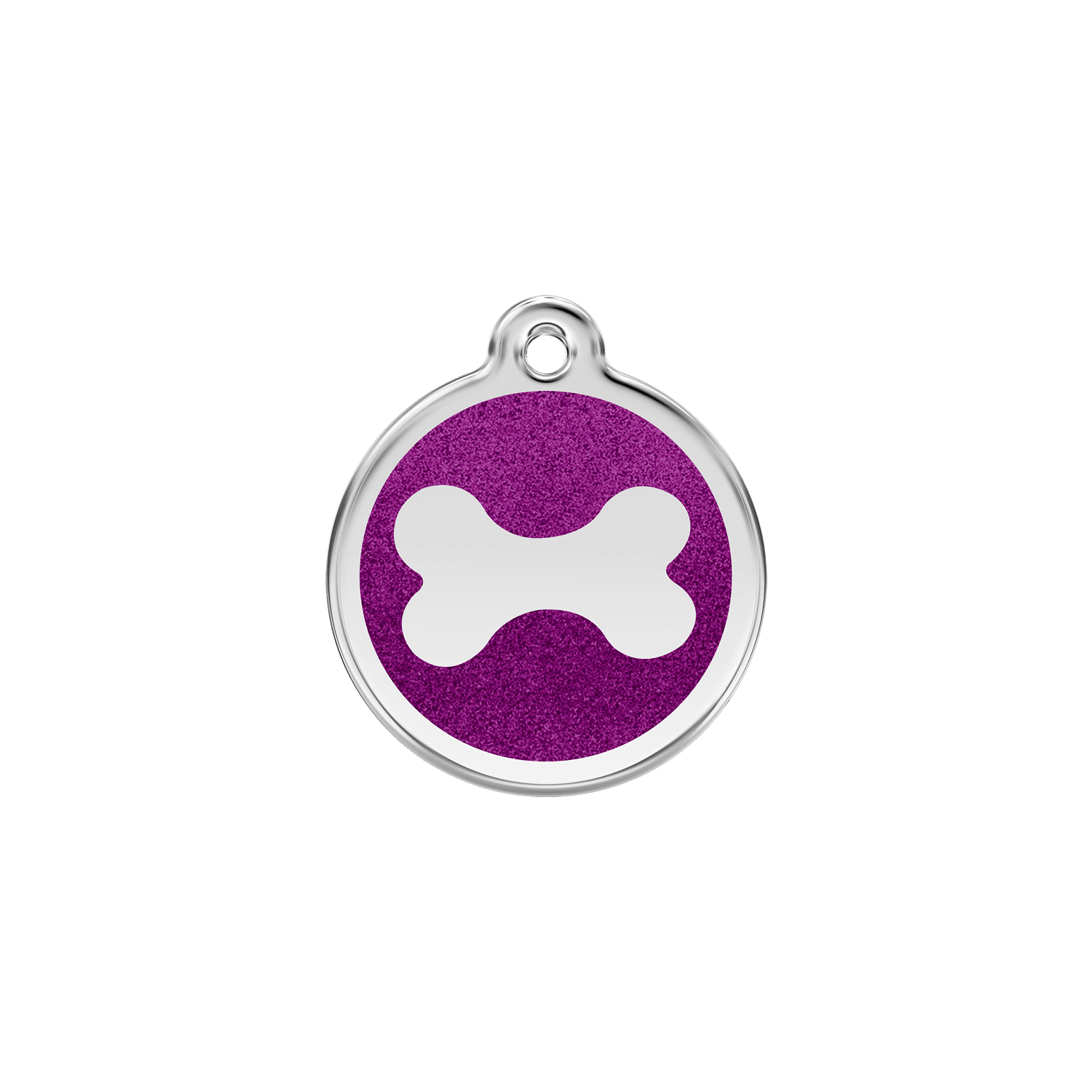 Vue avant - Médaille personnalisée pour chien/chat Red Dingo Émail pailleté violet - Os scintillant - Größe S