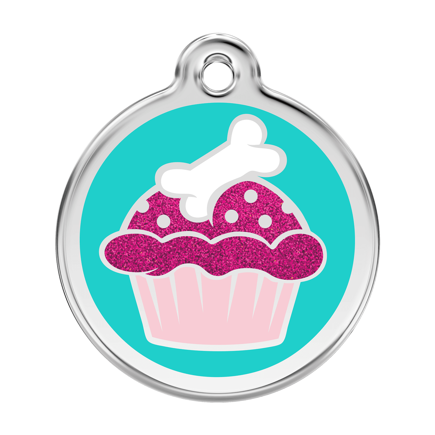 Vue avant - Médaille personnalisée pour chien Red Dingo Émail pailleté Cupcake Aqua - Größe L