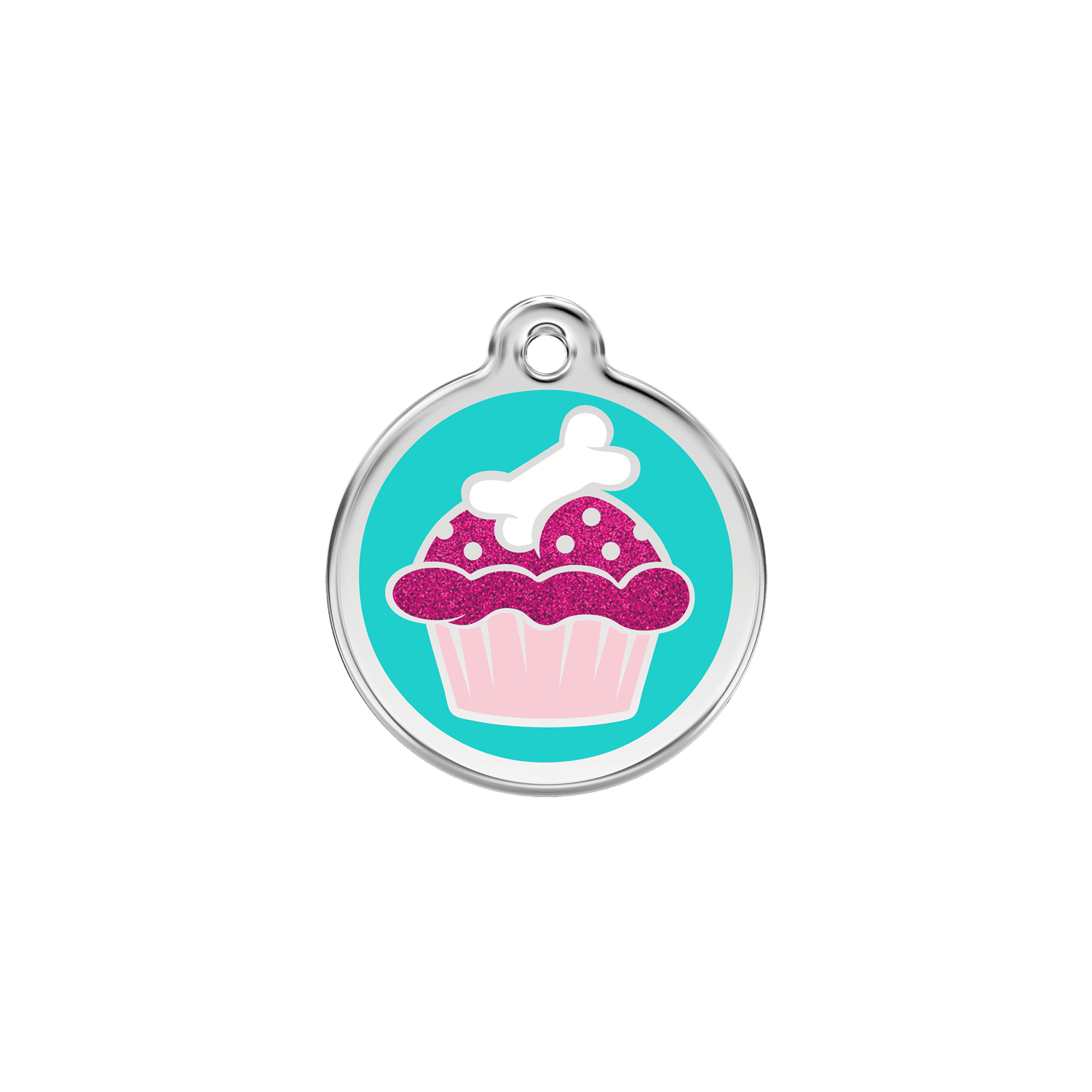 Vue avant - Médaille personnalisée pour chat ou petit chien - Red Dingo Émail pailleté Aqua - Größe S