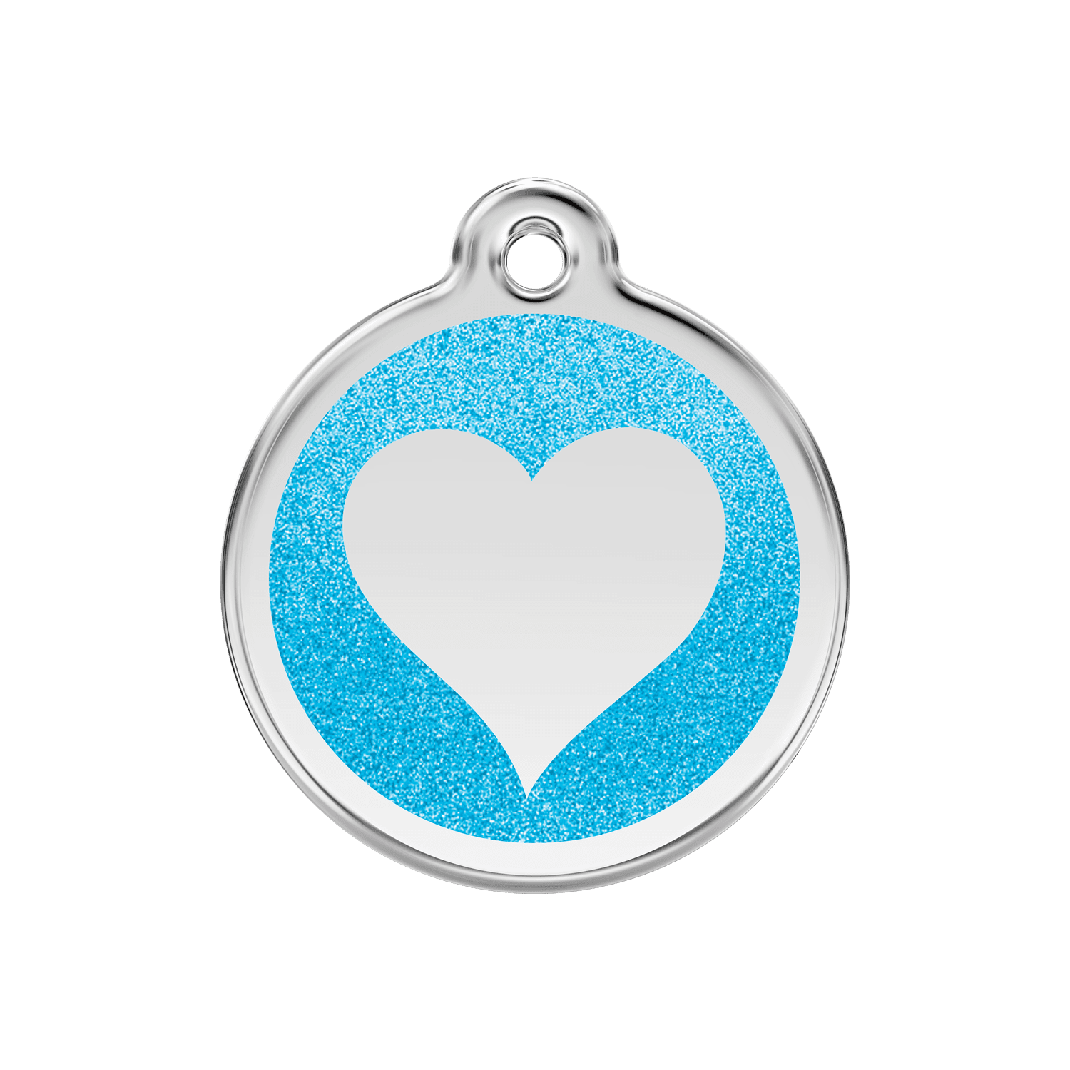 Vorderansicht – Médaille personnalisée Red Dingo cœur scintillant aqua 30mm pour chien/chat - Réf : 0X-HT-AQ-ME