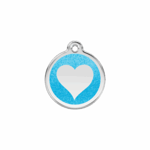 Katzenmarke Herz mit glitzerndem Aqua-Emaille S
