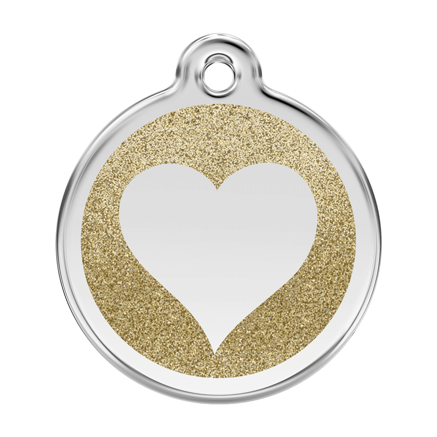 Vue avant - Médaille personnalisée pour chien et chat - Red Dingo Émail pailleté Or - Coeur scintillant
