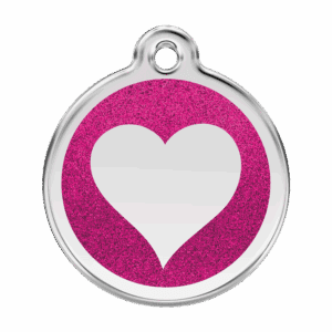 Hundemarke L mit Glitzerherz in leuchtendem Pink