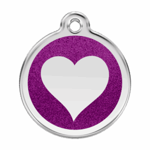 Hundemarke L mit violettem Glitzerherz