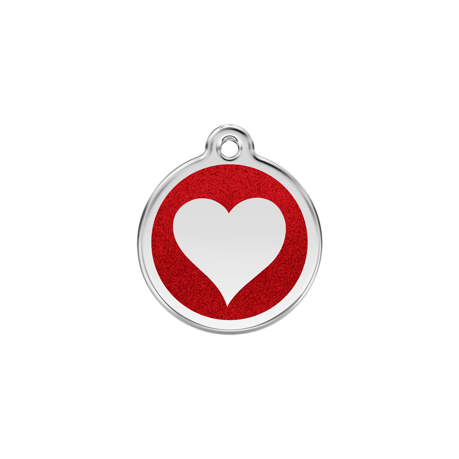 Vue avant - Médaille personnalisée Red Dingo Émail pailleté coeur rouge - Größe S pour chat ou chien
