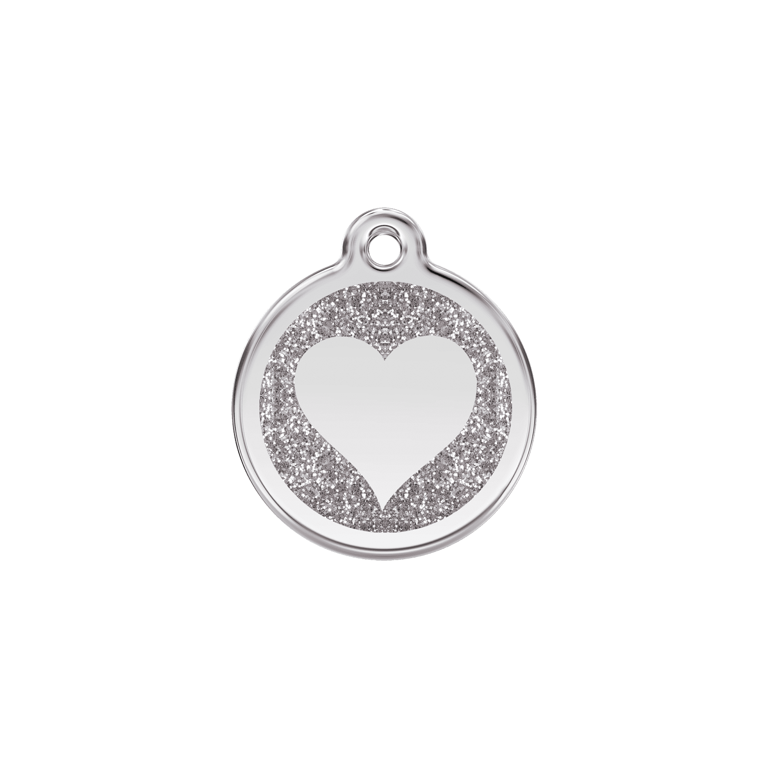 Vue avant - Médaille personnalisée pour chat ou chien Red Dingo Émail pailleté argent 20.00mm - Coeur scintillant