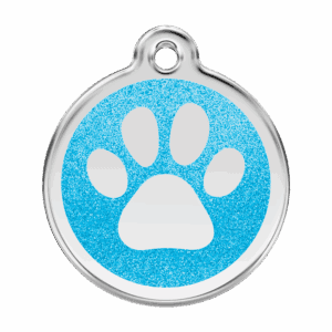 Hundemarke L Glitzer-Emaille Aqua mit Pfotenabdruck