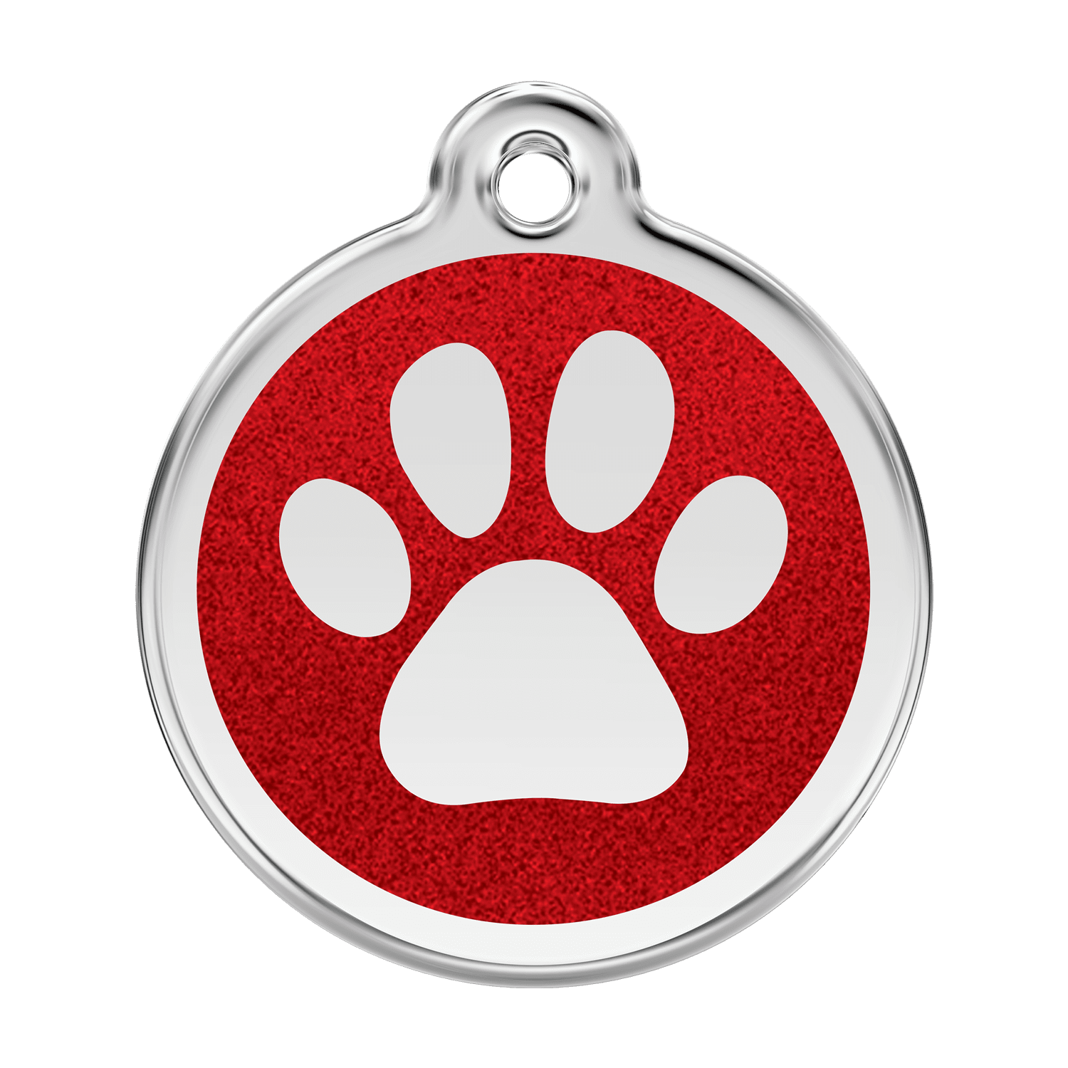 Vue avant - Médaille personnalisée Red Dingo Émail pailleté rouge - Größe L pour chien - Réf : 0X-PP-RE-LG