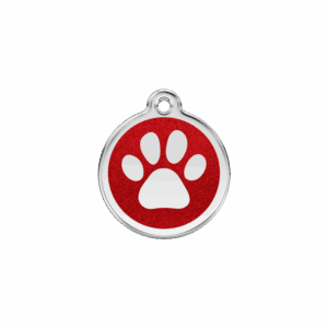 Katzenmarke S mit rotem Glitzer-Emaille und Pfotenabdruck