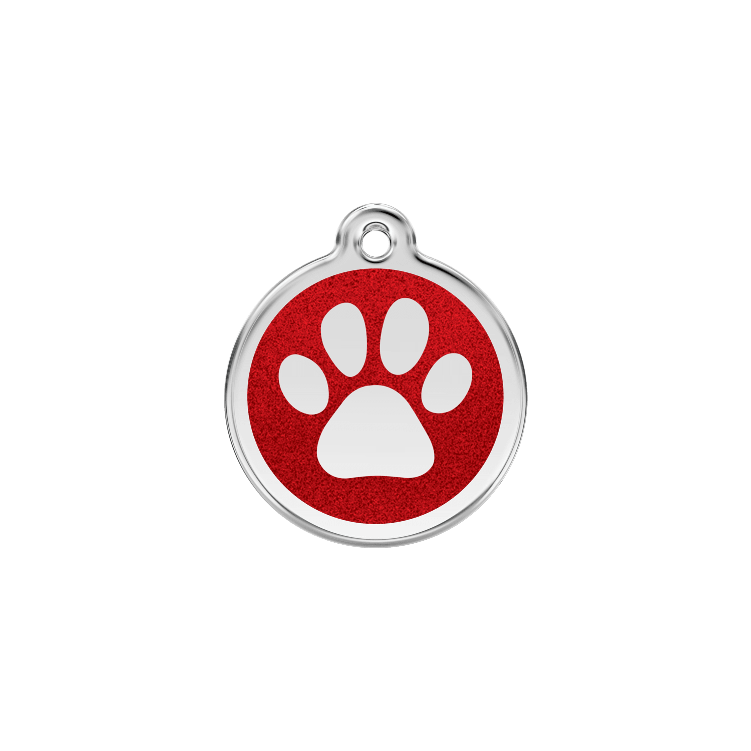 Vue avant - Médaille personnalisée pour chien/chat Red Dingo Émail pailleté rouge - Empreinte de patte scintillante - Größe S