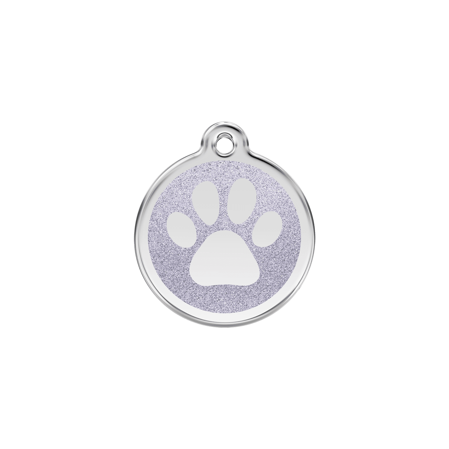 Vue avant - Médaille personnalisée pour chien/chat Red Dingo Émail pailleté argent 20.00mm - Empreinte de patte scintillante