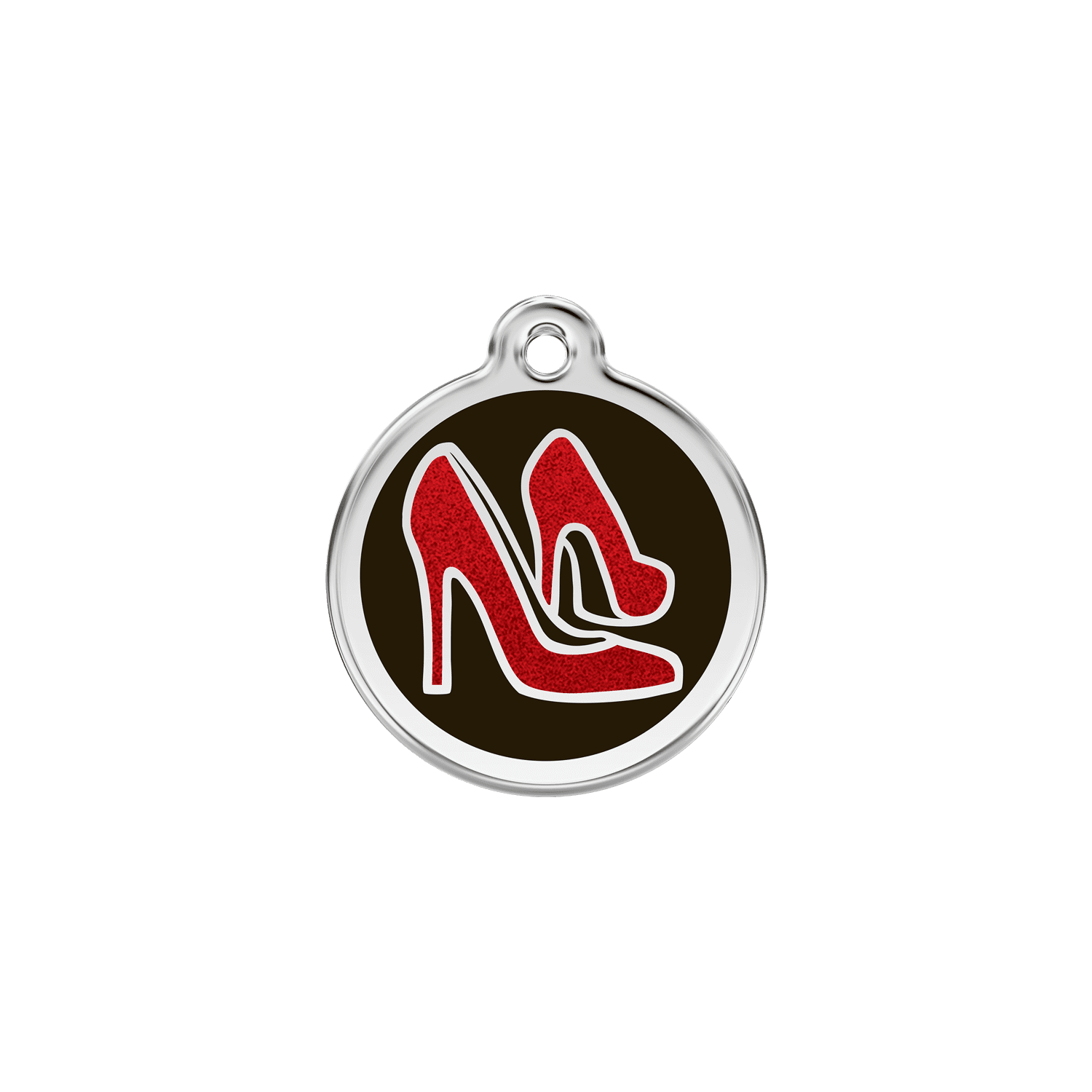 Vue avant - "Médaille personnalisée Red Dingo Émail pailleté noir - Größe S 20.00mm pour chat ou chien"