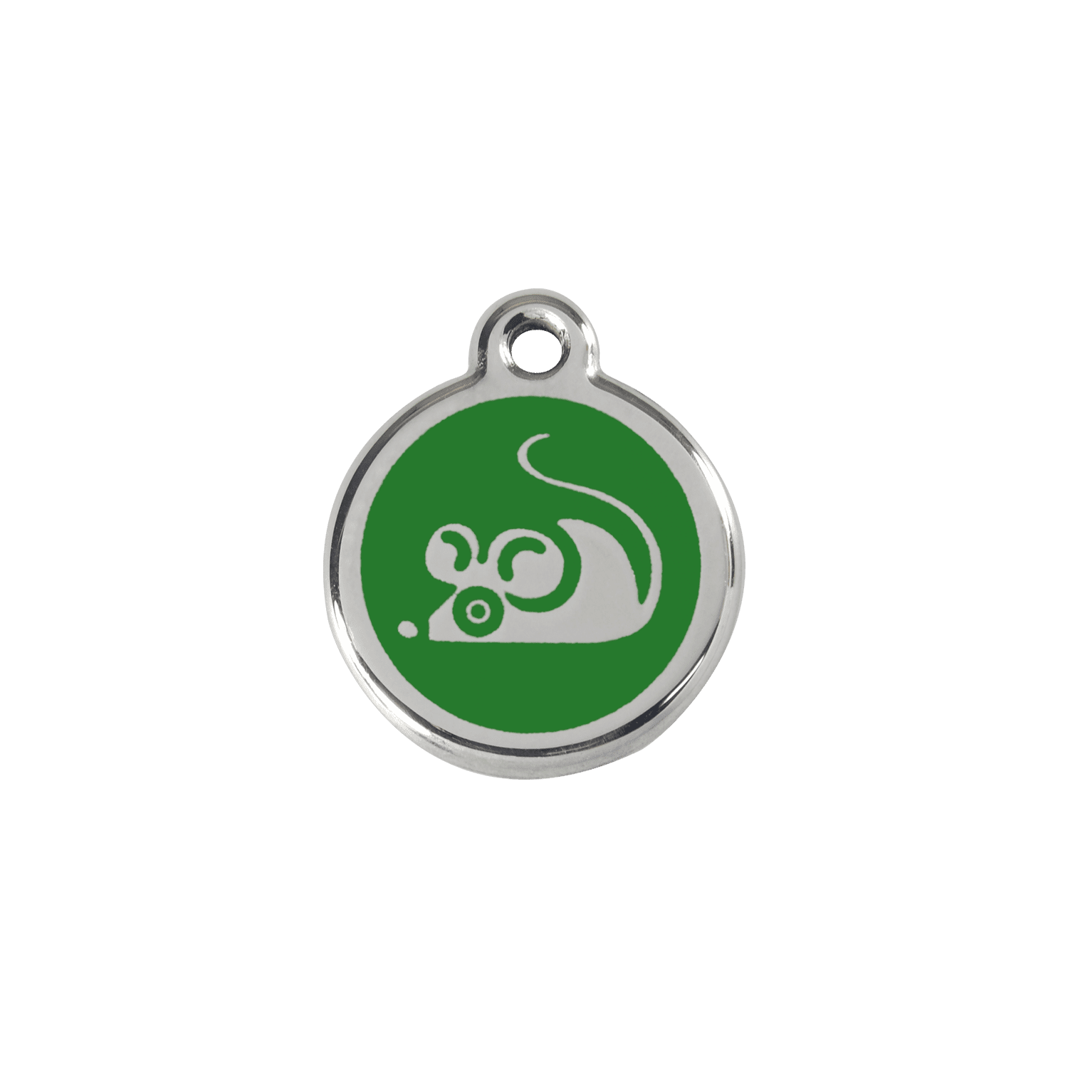 Vue avant - Médaille personnalisée pour chat en émail et acier inoxydable - Red Dingo - Motif souris vert - Größe S